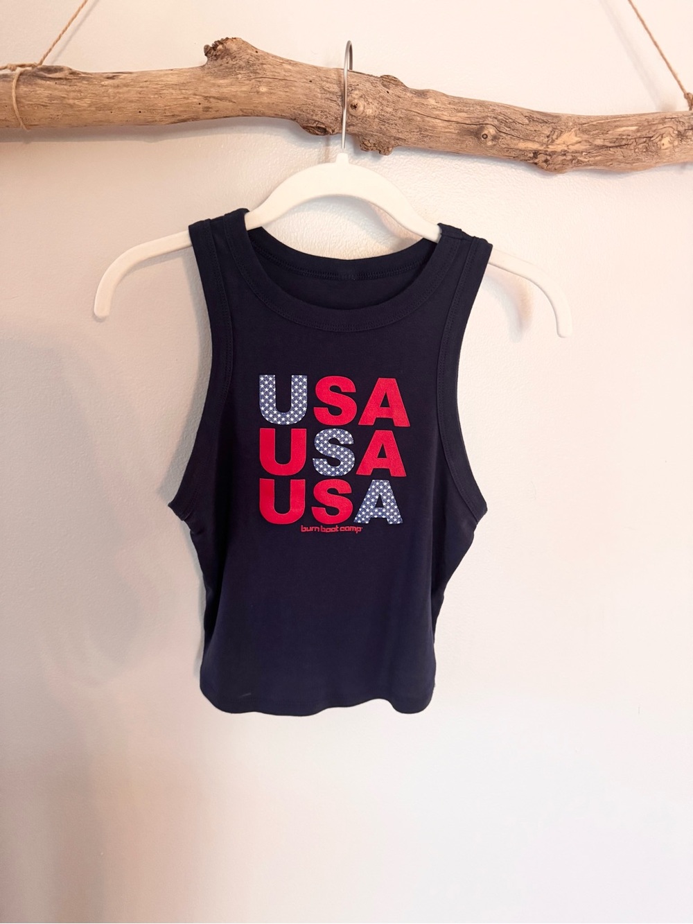 Burn Boot Camp Sleeveless Blue USA Graphic Tank Top